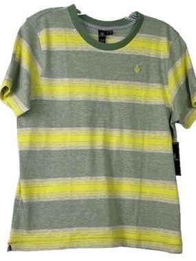 Volcom Olive Green and Yellow Striped Tee